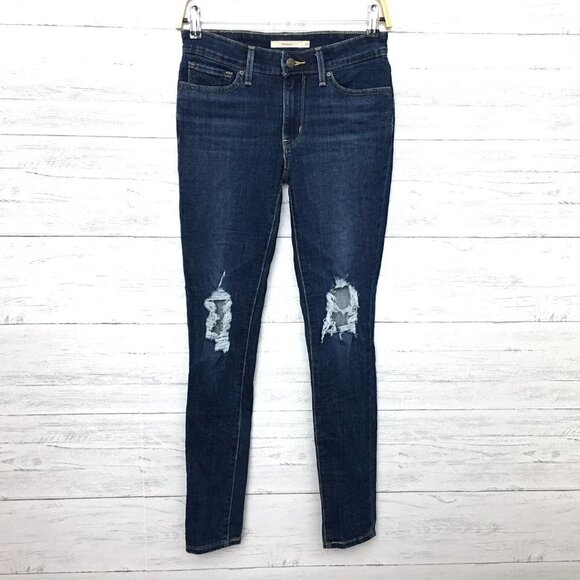 Levi's 711 Women's Skinny Jeans Dark Wash Stretch Distressed size 25 length 30" - Picture 10 of 12